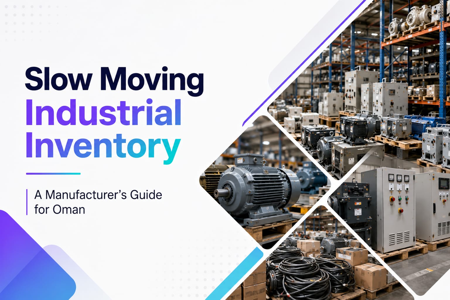 Factory warehouse in Oman with slow-moving industrial inventory, machinery and aging equipment stored on warehouse shelves